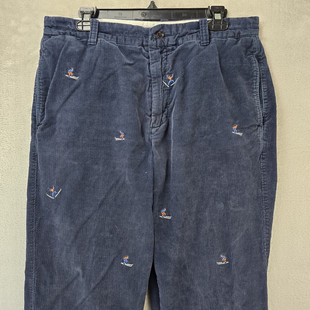 J.CREW Relaxed Corduroy Pants Mens 34x32 (Fits 33x30) Blue Ski Embroidered - Picture 2 of 14